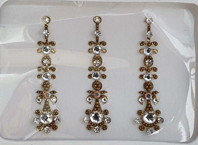 SLG102 Long Bronze Gold Coloured Crystal Fancy Bindis