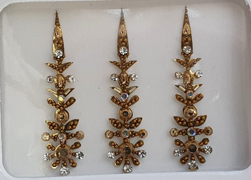 SLG123 Long Bronze Gold Coloured Crystal Fancy Bindis