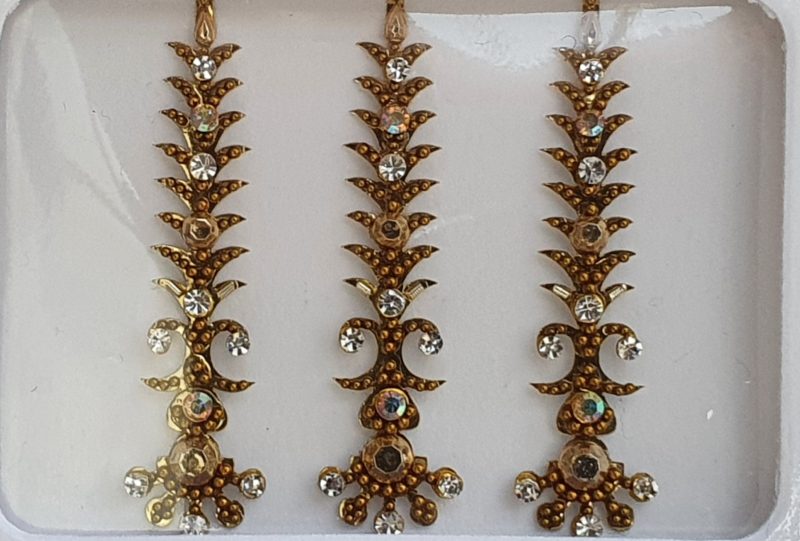 SLG124 Long Bronze Gold Coloured Crystal Fancy Bindis